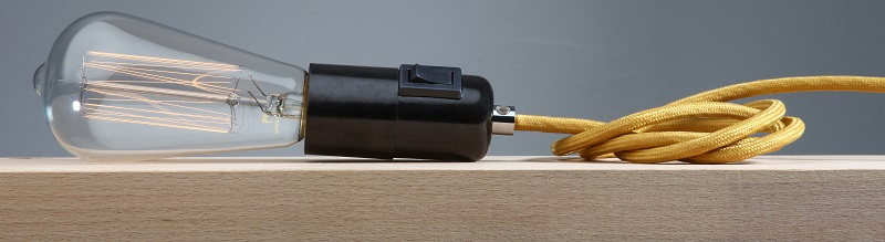 Textilkabel Lampen-Pendel Bakelit-Fassung mit Schalter und Stecker