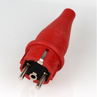 PVC Schutzkontakt-Stecker Gummistecker rot 250V/16A spritzwassergesch&uuml;tzt IP44