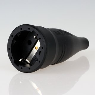 PVC Schutzkontakt-Kupplung Gummikupplung schwarz 250V/16A spritzwassergesch&uuml;tzt IP44