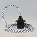 Textilkabel Lampenpendel schwarz-wei&szlig; mit E27 Dach-Lampenfassung schwarz
